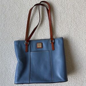 Dooney & Bourke Blue Leather Tote with Brown Straps